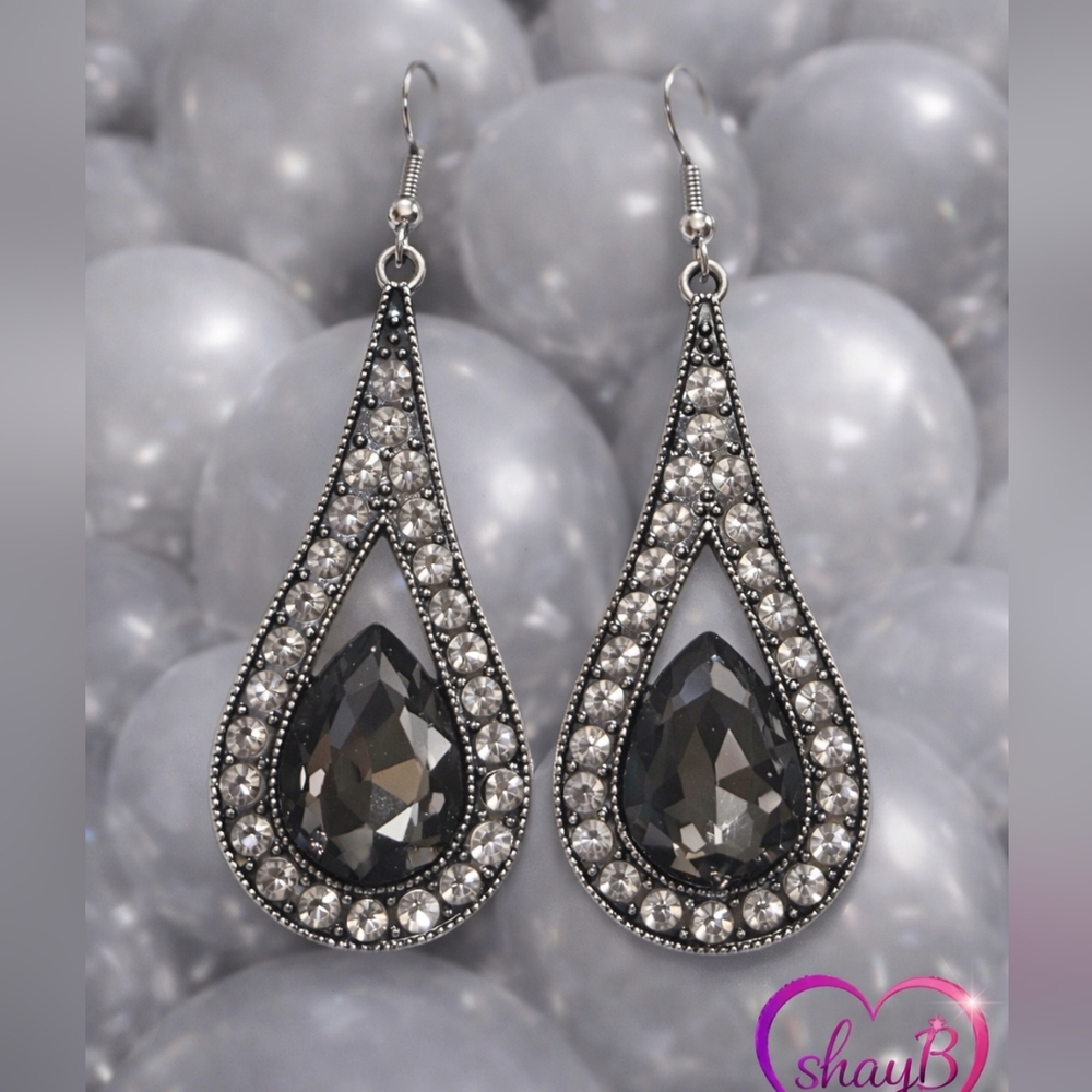 Elegant Silver and Black Teardrop Earrings